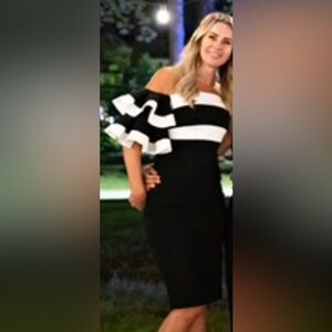 Chiara Boni Black&White One-Shoulder Dress **NOT RED,for PICTURE of dress only